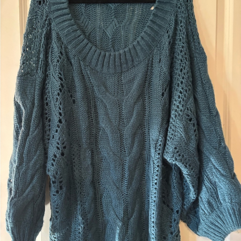 Three Bird Nest Teal Cable Knit Sweater